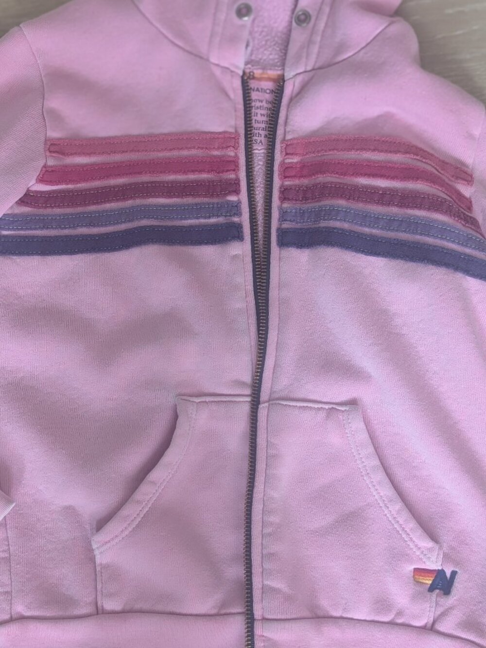 5 stripe Aviator Nation Pink Hoodie, Size 8 kids
